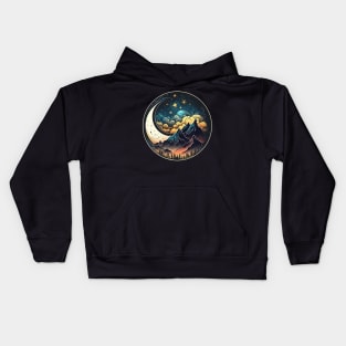 Mountains and moon, outdoor design, mountain landscape Kids Hoodie